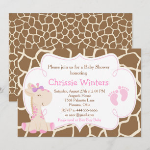 Cute Giraffe Girl Pink Baby Shower Invitation