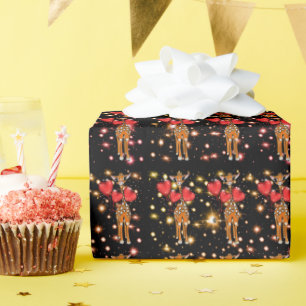 Cute giraffe, glitter sparkle heart balloons   wra wrapping paper