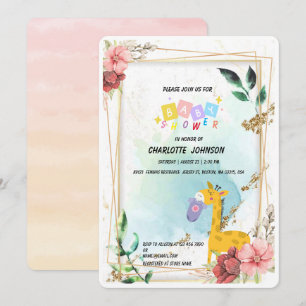 Cute giraffe Hanging clothes Floral Baby shower  Invitation