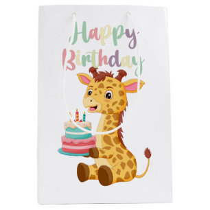 Cute Giraffe Happy Birthday Kids (Personalise) Medium Gift Bag