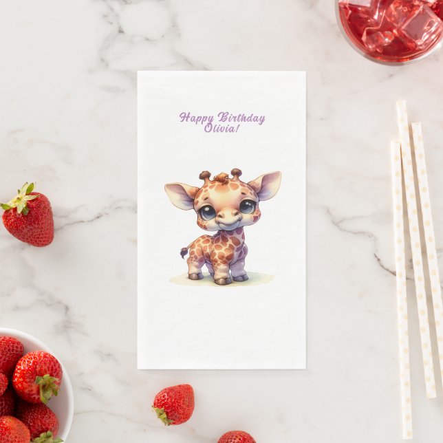 Cute giraffe happy birthday napkin (Insitu)