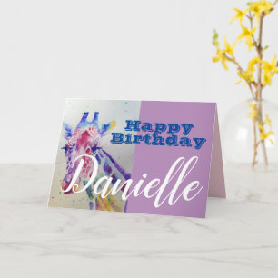 Cute Giraffe Happy Birthday Womans Name Card