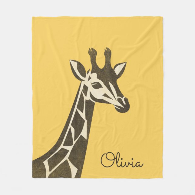 Cute giraffe head decoration fleece blanket (Front)