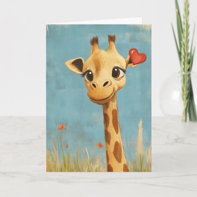 Cute Giraffe Heart Holiday Card (Front)