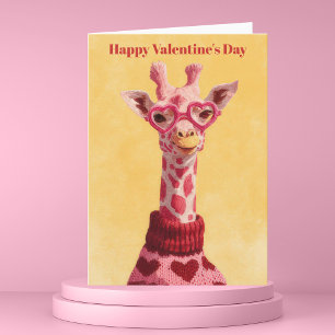 Cute Giraffe Hearts Pullover Valentine`s Day Card 