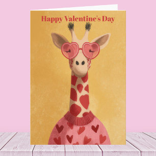 Cute Giraffe Hearts Pullover Valentine`s Day Card 