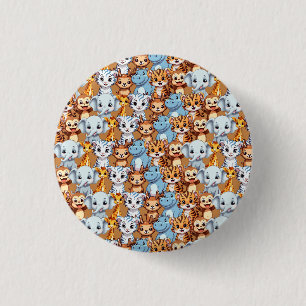 Cute giraffe hippo wild jungle safari Pattern 1 Inch Round Button
