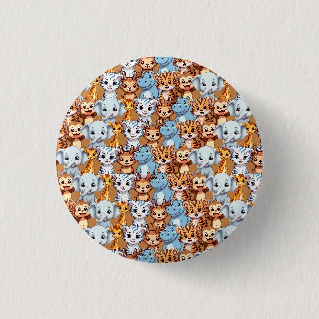Cute giraffe hippo wild jungle safari Pattern 1 Inch Round Button (Front)