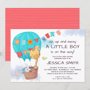 Cute Giraffe Hot Air Balloon Baby Shower Invitation