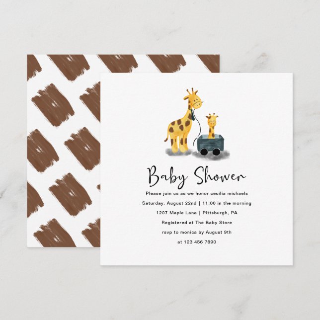 Cute Giraffe Illustration Baby Shower Invitation (Front/Back)