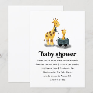 Cute Giraffe Illustration Typography Baby Shower Invitation