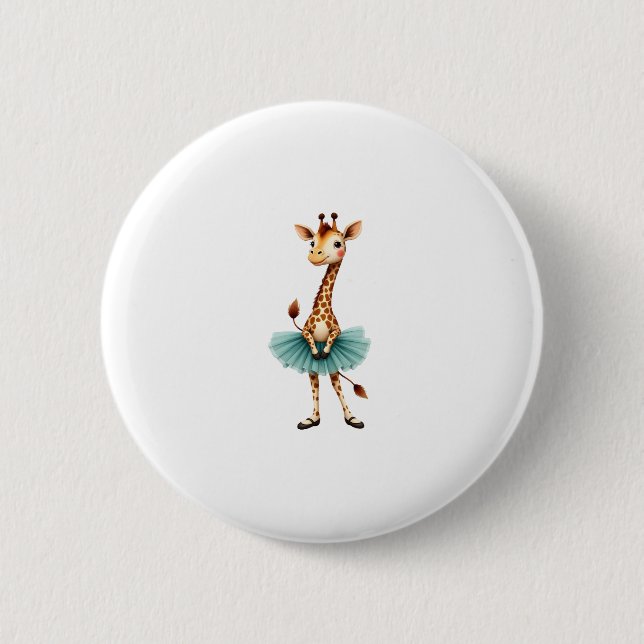 Cute giraffe in a tutu dancing as a ballerina, gif 2 inch round button (Front)