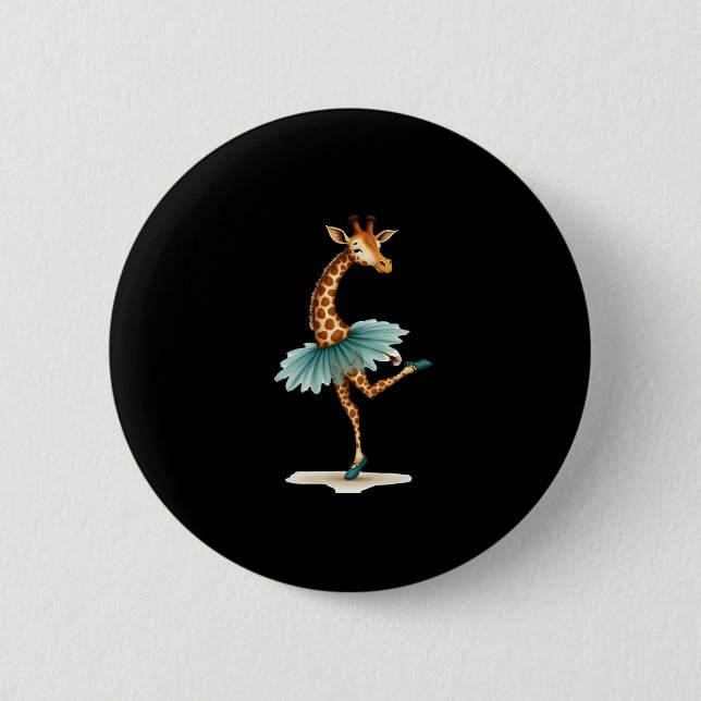 Cute giraffe in a tutu dancing as a ballerina, gif 2 inch round button (Front)