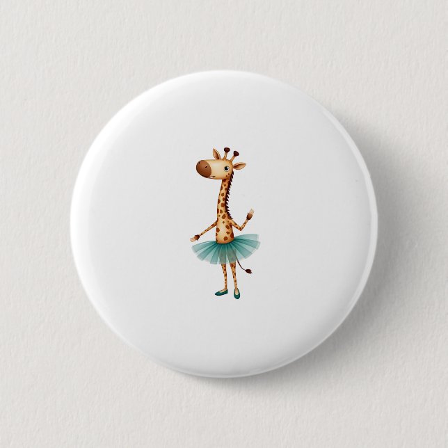 Cute giraffe in a tutu dancing as a ballerina, gif 2 inch round button (Front)