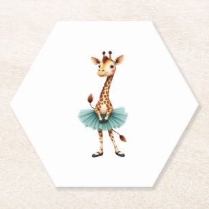 Cute giraffe in a tutu dancing as a ballerina, gif paper coaster
