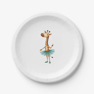 Cute giraffe in a tutu dancing as a ballerina, gif paper plate