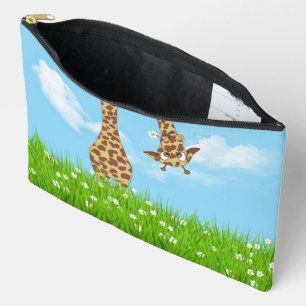 Cute Giraffe in Green Grass Accessory Pouch