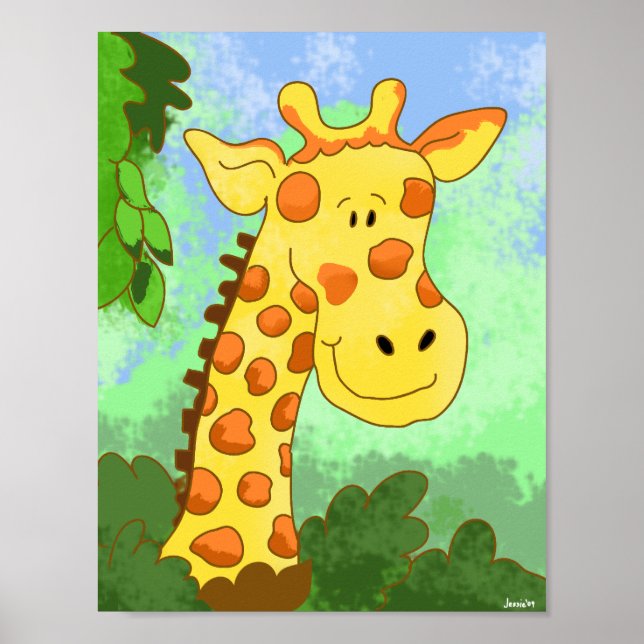 Cute Giraffe in Jungle Art Print Children's Room (Front)