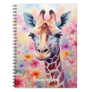 Cute Giraffe in Pink Flowers Notebook