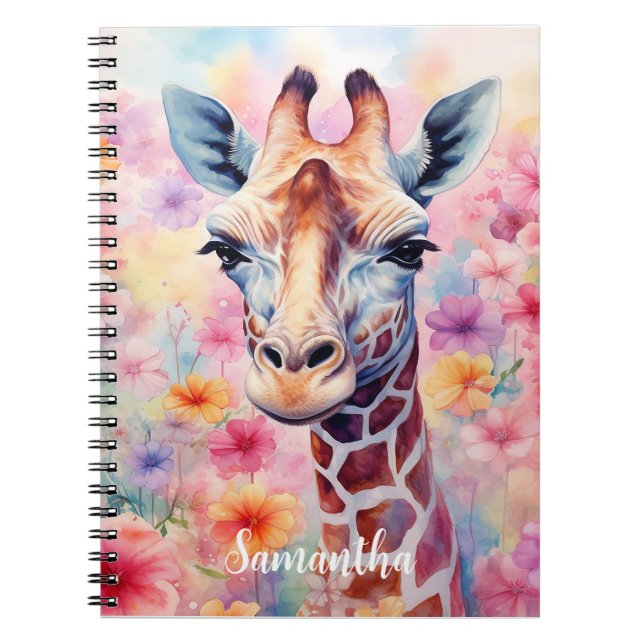 Cute Giraffe in Pink Flowers  Notebook (Front)