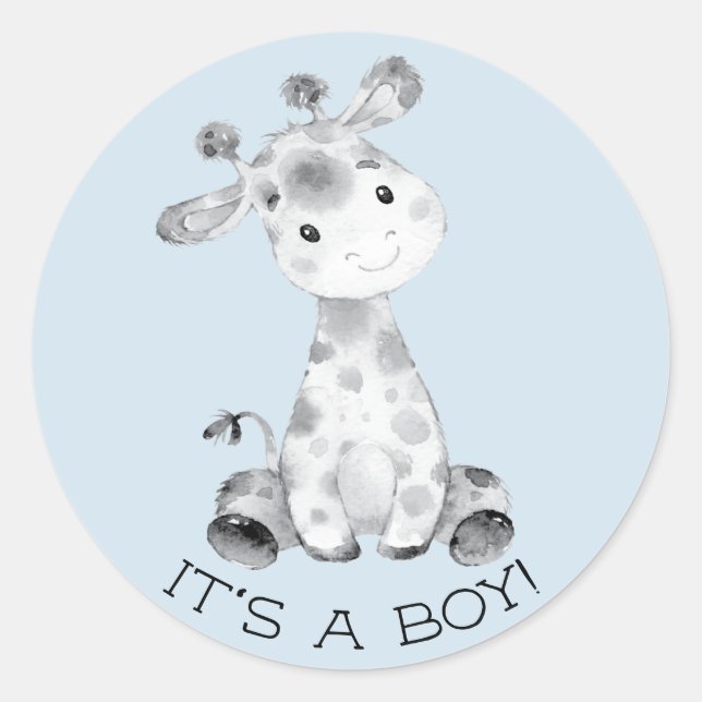 Cute Giraffe It' a Boy Favour Sticker (Front)