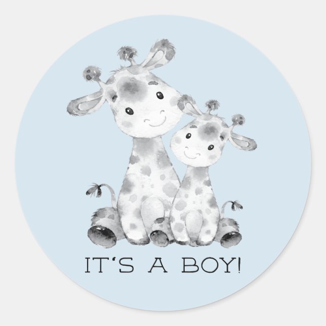 Cute Giraffe It' a Boy Favour Sticker (Front)
