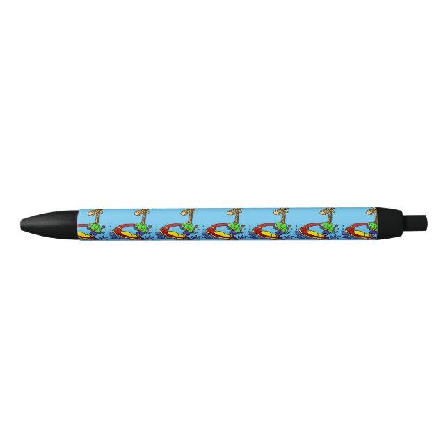 Cute Giraffe Jet Skiing Cartoon Black Ink Pen (Front)