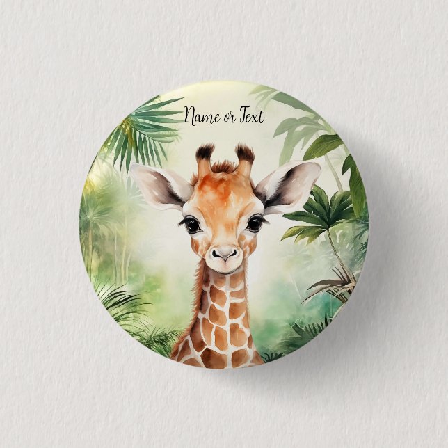 Cute Giraffe Jungle Baby Shower Party Beautiful 1 Inch Round Button (Front)