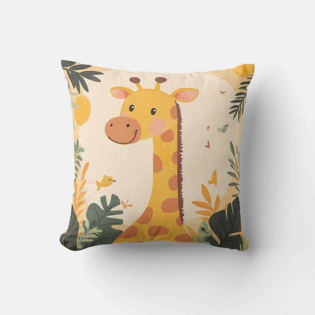 Cute Giraffe Jungle Exotic Safari Animal Kids Room Throw Pillow (Front)
