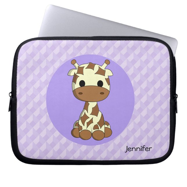 Cute giraffe kawaii cartoon name girls laptop sleeve (Front)