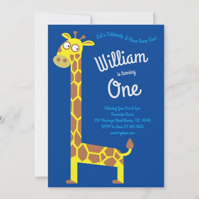Cute Giraffe Kids 1st Birthday Party Invitation (Front)