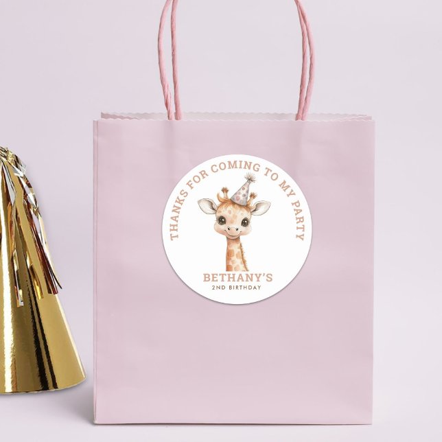 Cute Giraffe Kids Birthday Party Thank You Classic Round Sticker (Creator Uploaded)