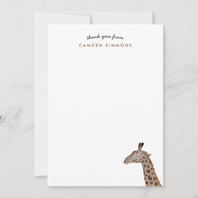Cute Giraffe Kids Stationary Thank You Card (Front)
