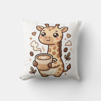 Cute Giraffe Latte Art Throw Pillow