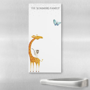 Cute Giraffe Lemur and Butterfly Personalized Magnetic Notepad
