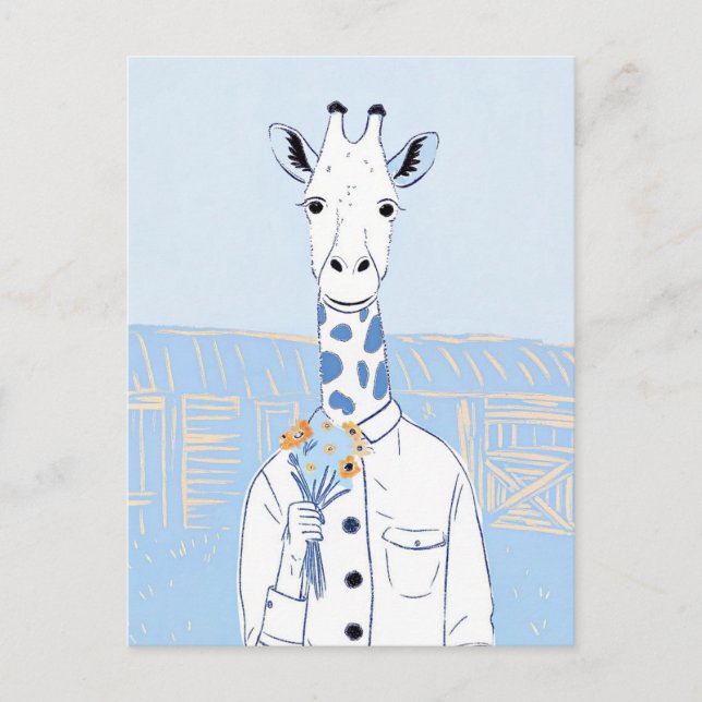 Cute giraffe light blue pop art postcard (Front)