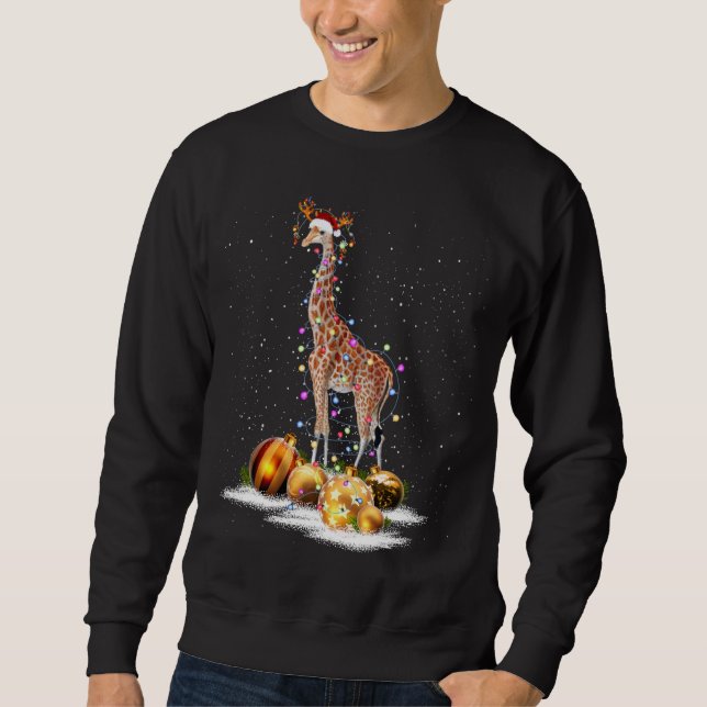 Cute Giraffe Lights Santa Hat Sweater Xmas Tree Ch (Front)