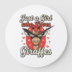Cute Giraffe Lover Vintage Girl Shirt Design_1 Large Clock