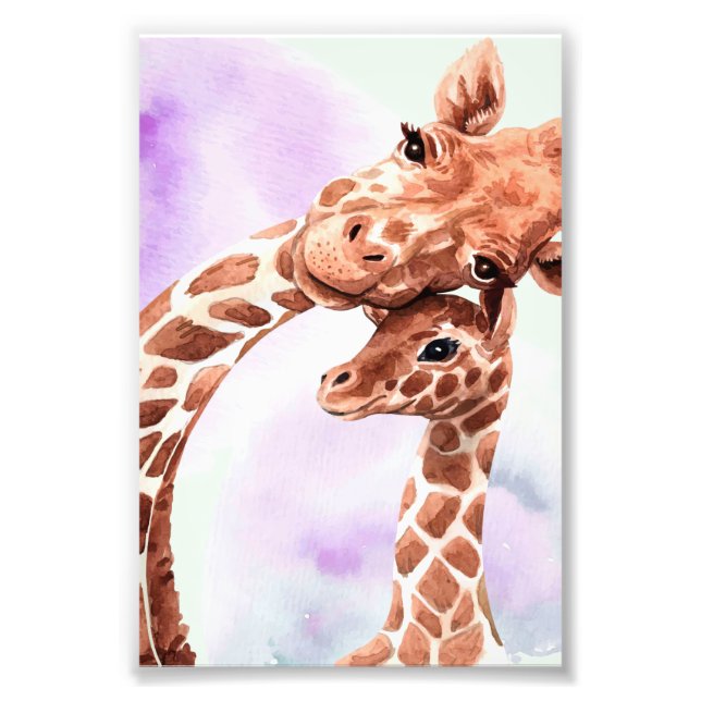 Cute Giraffe Mom And Baby, Gift For Daughter Photo Print (Front)