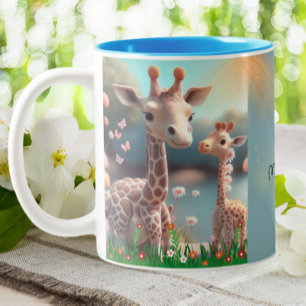 Cute Giraffe Mom & Baby Me & Mini Me Personalized Two-Tone Coffee Mug