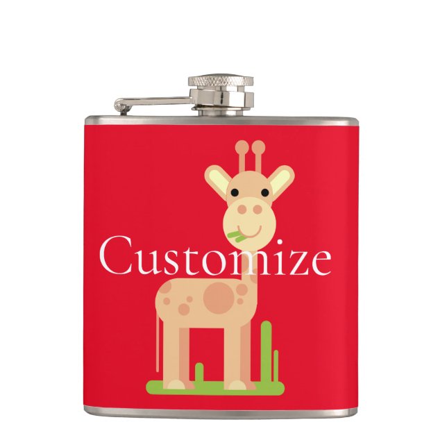 Cute Giraffe Munching  Thunder_Cove Hip Flask (Front)