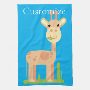 Cute Giraffe Munching  Thunder_Cove Kitchen Towel