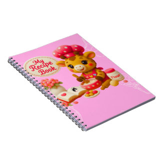 Cute Giraffe My Recipe Book Kawaii Pink Notebook