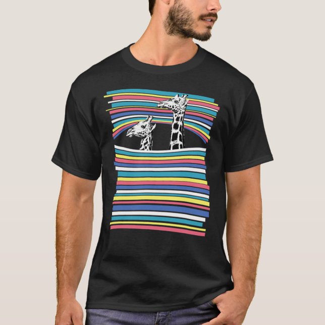 Cute Giraffe Pastel Rainbow Striped Classic T-Shir T-Shirt (Front)