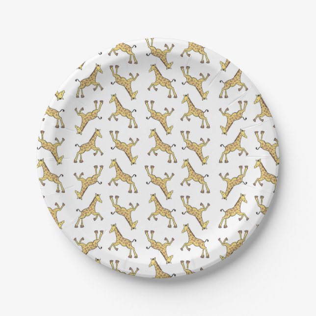 Cute Giraffe Pattern White Baby Shower Paper Plate (Front)