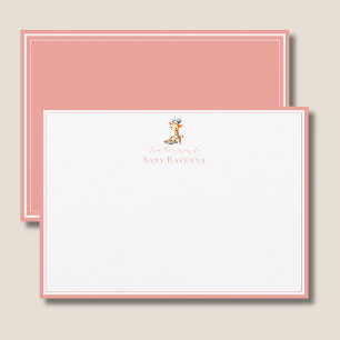Cute Giraffe Peach Blush Border Nursery New Baby  Card