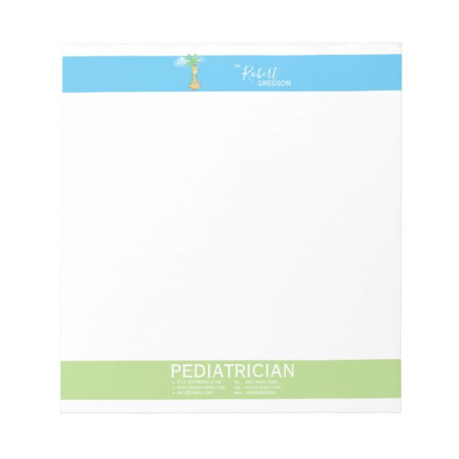 Cute Giraffe Pediatrician / Paediatrician Notepad (Front)