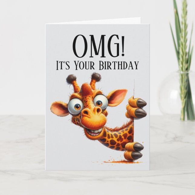 Cute Giraffe Peeking Carte Anniversaire (Devant)
