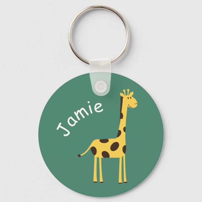 Cute Giraffe Personalised Green Keychain (Front)