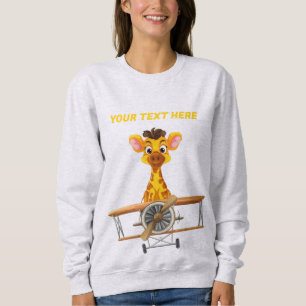 Cute Giraffe Pilot Cartoon Airplane Custom Name Sweatshirt